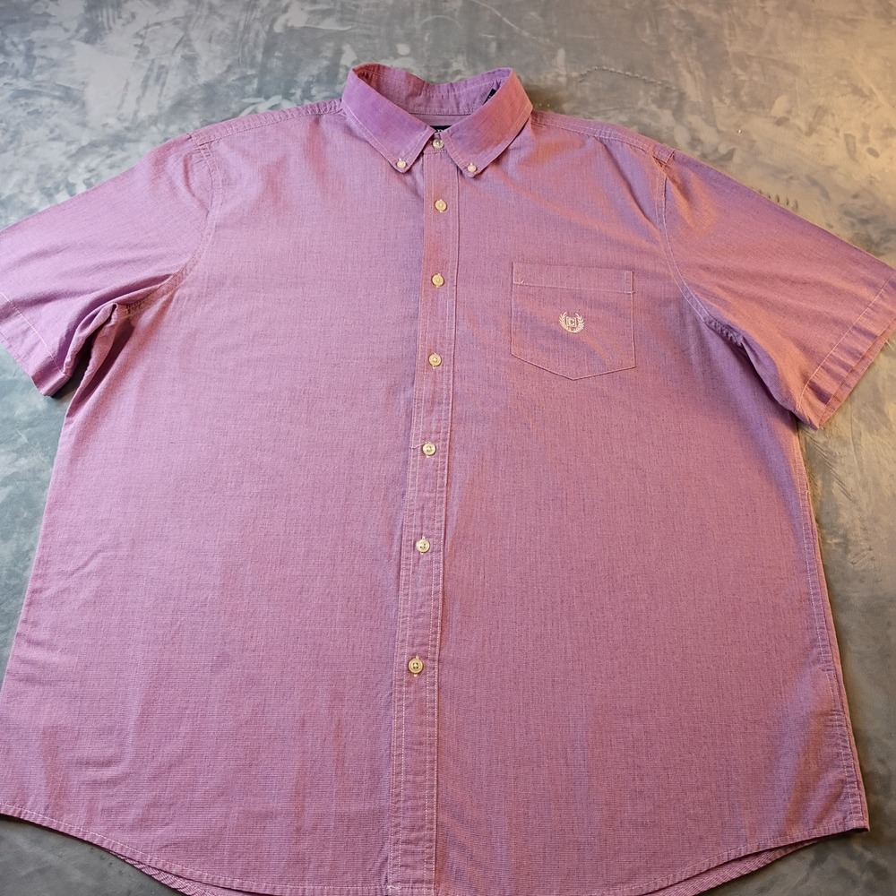 Chaps Mens XXL Purple Micro Check Short Sleeve Button Down Shirt Easy Care